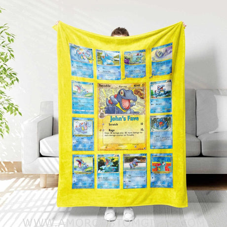 Blankets USA MADE Personalized PK Blankets, Custom Name Multi Totodile Blanket, Anime Manga Gamer Throw