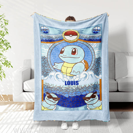 Blankets USA MADE Personalized PK Blankets, Custom Name Squirtle Blanket, Anime Manga Gamer Throw