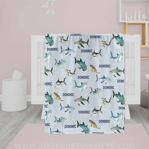 Blankets Personalized Shark Blanket Blanket, Custom Name Girl & Boy Blanket Nursery Theme
