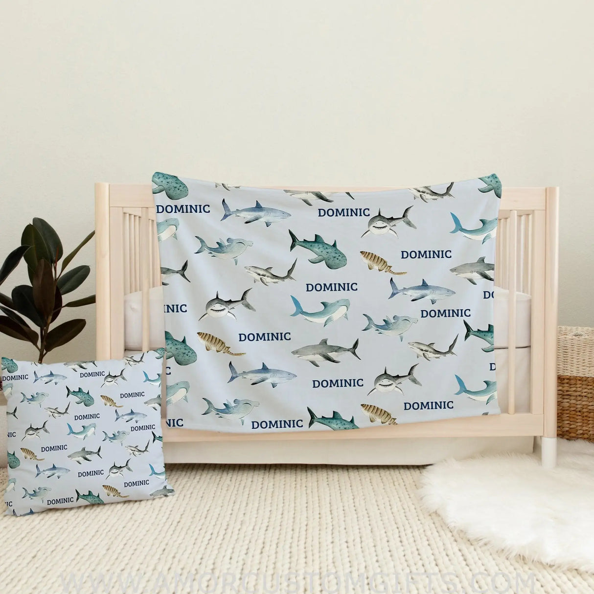 Blankets Personalized Shark Blanket Blanket, Custom Name Girl & Boy Blanket Nursery Theme