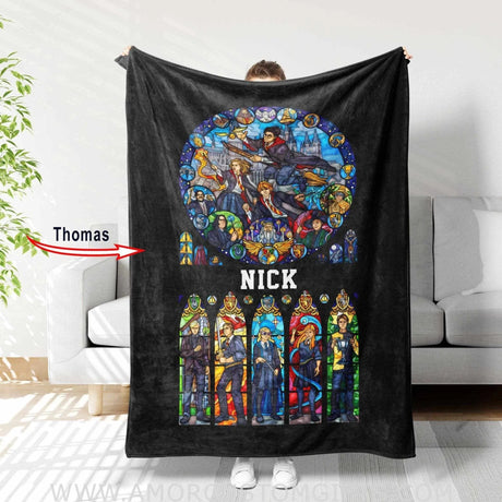 Blankets USA MADE Personalized The Wizard Boy Magic-Inspired Stained Glass Boy Girl Blanket