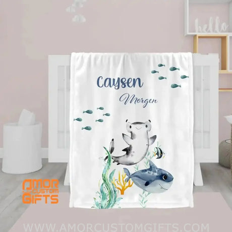 Blankets Personalized Under The Sea Shark Blanket, Under The Sea Shark Blanket, Baby Woodland Blanket,Woodland Baby Blankets for Boys Girls