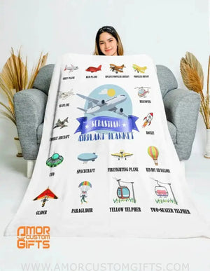 Blankets USA MADE Personalized Vehicle Name Airplane 2 Boy Girl Baby Blanket
