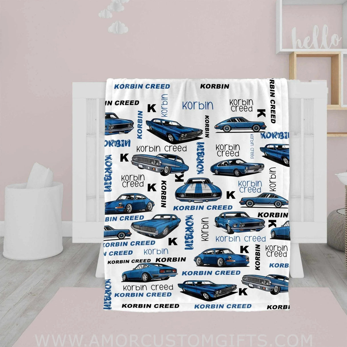 Blankets USA MADE Personalized Vehicle Name Classic Blue Car Baby Boy Blanket