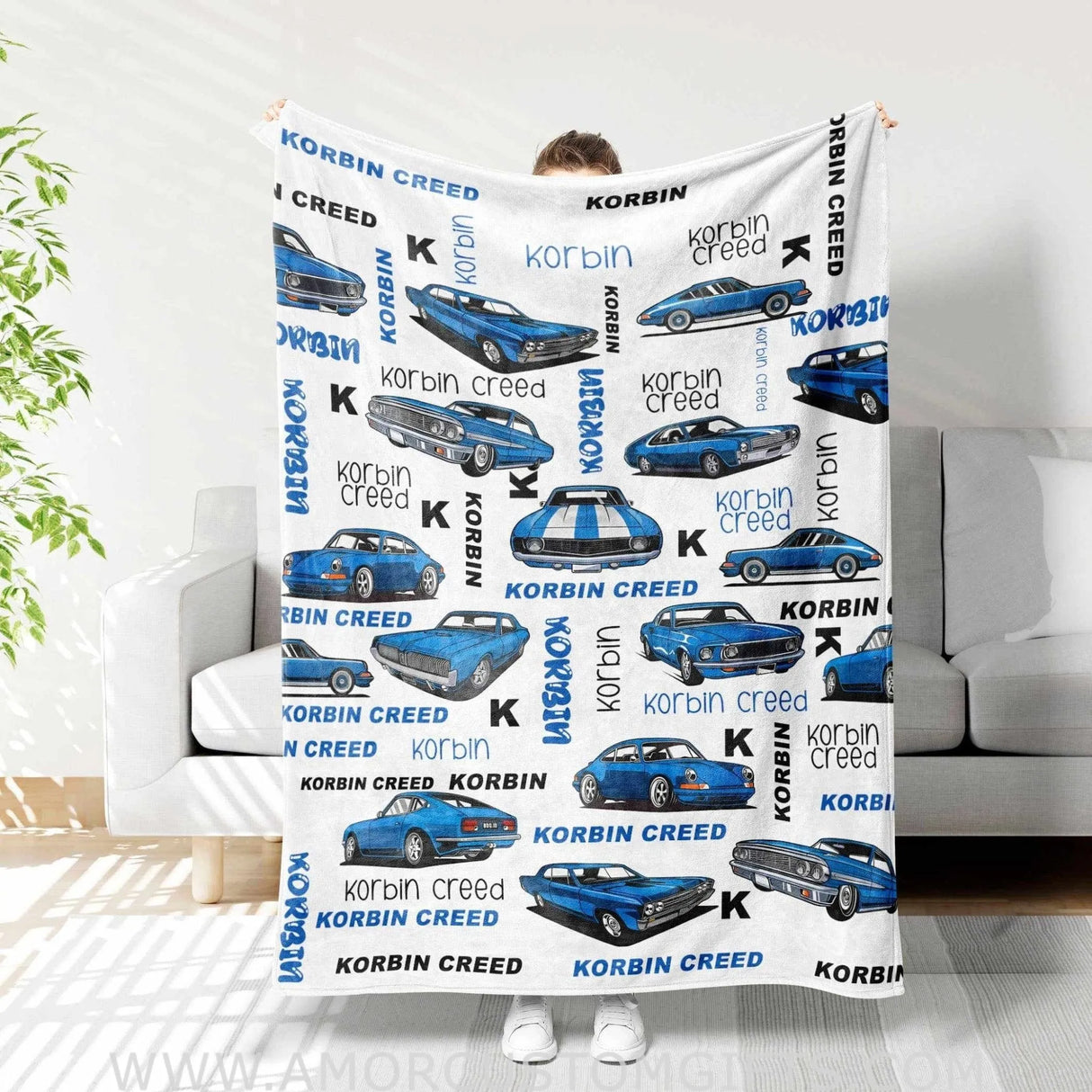 Blankets USA MADE Personalized Vehicle Name Classic Blue Car Baby Boy Blanket