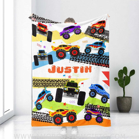 Blankets Personalized Vehicle Name Monster Jam Boy Baby Blanket