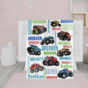 Blankets Personalized Vehicle Name Monster Truck 4 Boy Baby Blanket