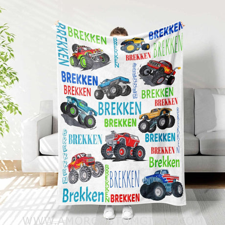 Blankets USA MADE Personalized Vehicle Name Monster Truck 4 Boy Baby Blanket