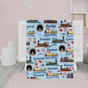 Blankets USA MADE Personalized Vehicle Name Railroad Train Boy Baby Blanket
