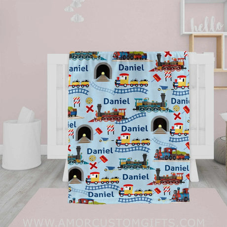 Blankets USA MADE Personalized Vehicle Name Railroad Train Boy Baby Blanket