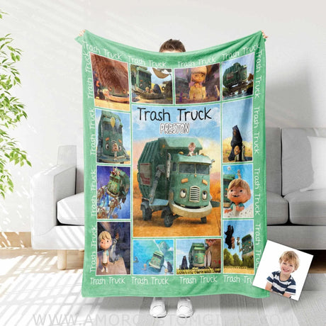 Blankets Personalized Vehicle Name Trash Truck Boy Baby Blanket