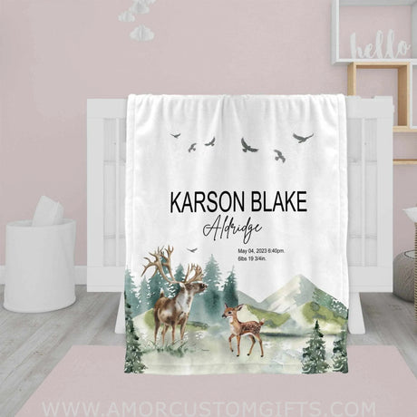 Blankets USA MADE Personalized Woodland Adventure Watercolor Blanket, Woodland Adventure Watercolor Blanket, Baby Woodland Blanket, Woodland Baby Blankets for Boys Girls