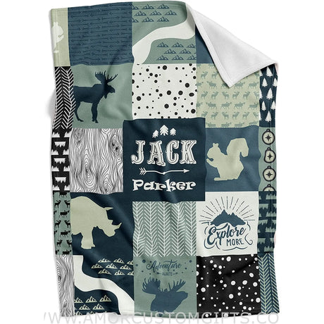 Blankets Personalized Woodland Baby Blankets for Boys - Baby Gifts with Name - Soft & Lightweight Fleece Blanket