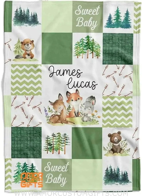Blankets USA MADE Personalized Woodland Baby Blankets for Boys - Newborn Gift - Soft Plush Fleece