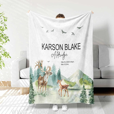 Blankets USA MADE Personalized Woodland Blanket, Woodland Adventure Watercolor Blanket, Baby Woodland Blanket,Woodland Baby Blankets for Boys Girls