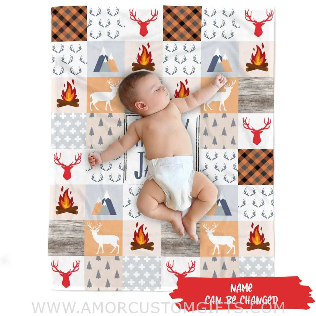 Blankets Personalized Woodland Blanket,Camper Woodland Animals Blanket,Baby Boy Woodland Blanket