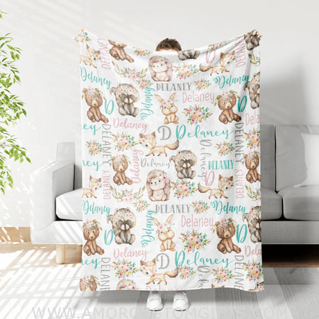 Blankets Personalized Woodland Hedgehog Blanket, Hedgehog Blanket, Baby Woodland Blanket, Woodland Baby Blankets for Boys Girls