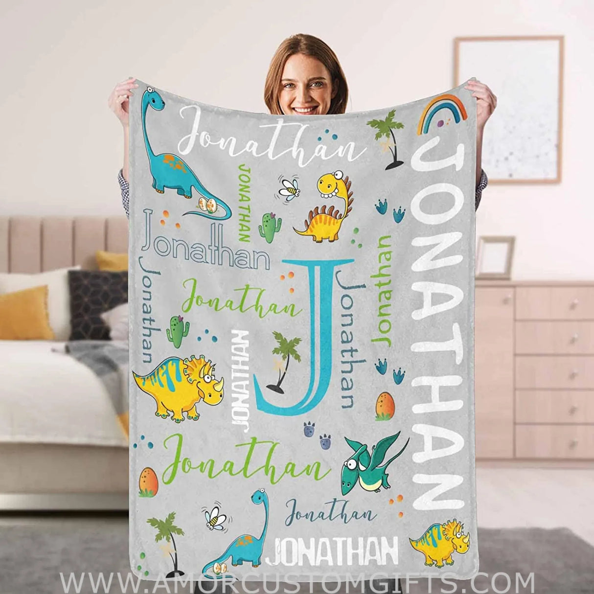 Blankets Personalized Zoo Fleece Throw Blanket for Kids, Custom Blankets with Name Baby Blanket Gift for New Mother