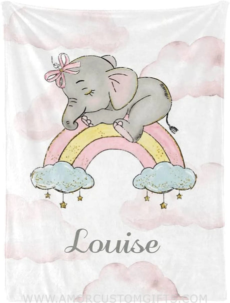 Blankets USA MADE Rainbow Clouds Elephant Watercolor Personalized Baby Blanket for Boys Girls, Baby Blankets Swaddle Nursery Newborn Gifts