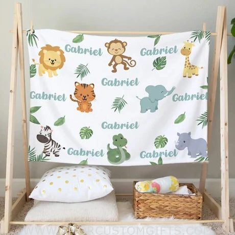 Blankets USA MADE Safari baby blanket, custom name baby blanket, baby shower safari gift