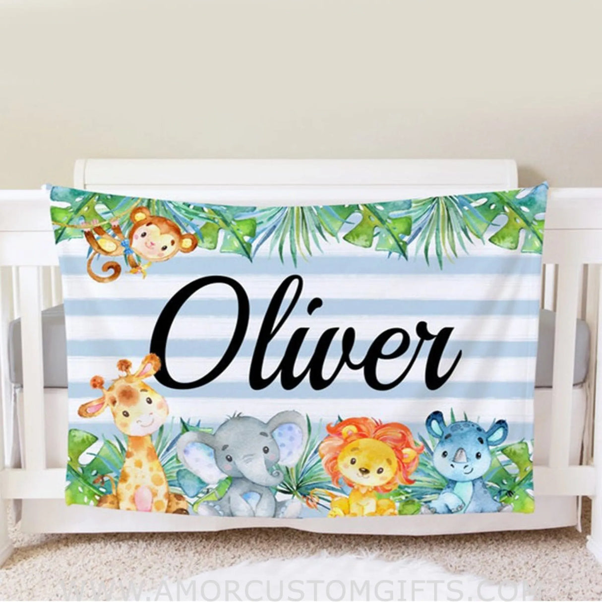 Blankets Safari Blanket, Personalized Baby Blanket Gift, Toddler Blanket, Jungle Decor, Toddler Birthday Gift, Elephant Giraffe