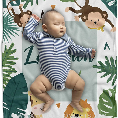 Blankets Safari Personalized Baby Blankets for Boys - Animal Gifts for Newborn with Name - Soft Lightweight Fleece
