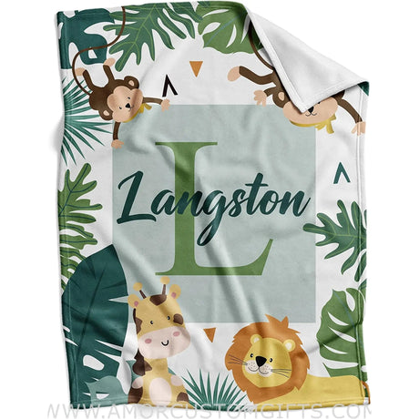 Blankets USA MADE Safari Personalized Baby Blankets for Boys - Animal Gifts for Newborn with Name - Soft Lightweight Fleece
