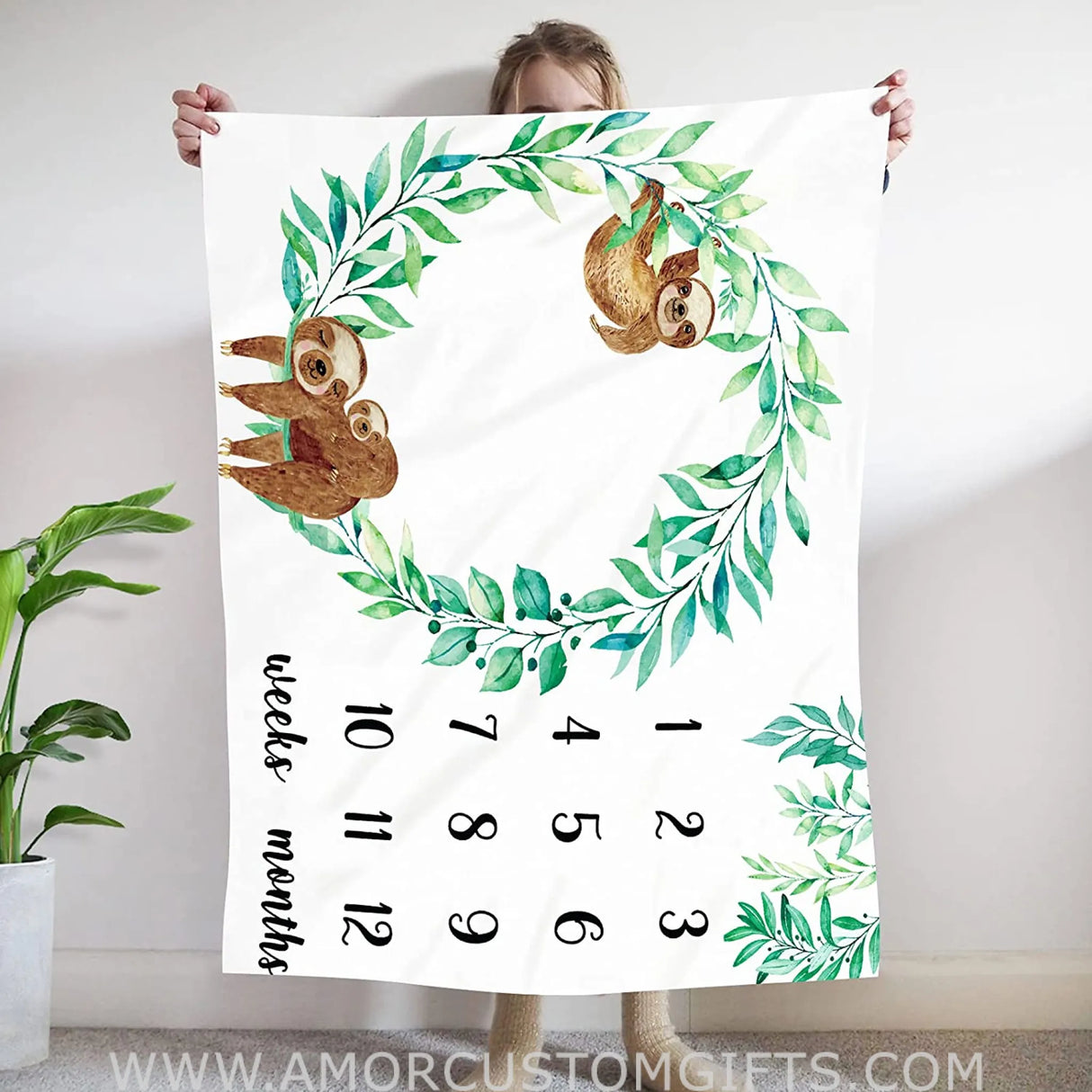 Blankets Sloth Baby Monthly Milestone Blanket, Watercolor Jungle Baby Blanket for Boys and Girls, Newborn Baby Gift