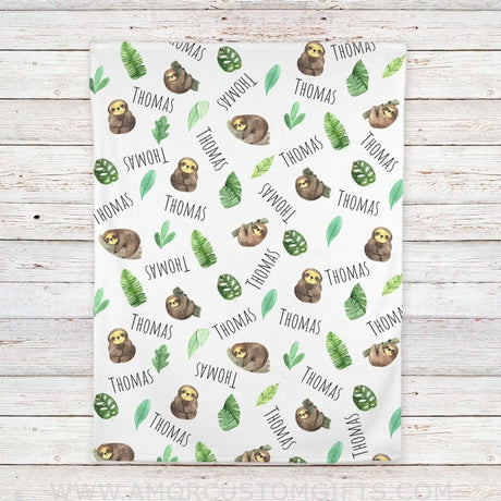Blankets Sloth Personalized Baby Blanket, Gift for Kids Toddler - Blanket for Newborn