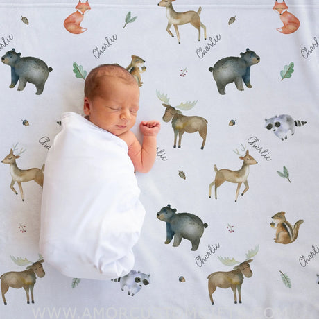 Blankets Woodland Animals Personalized Baby Blanket, Gift for Kids Toddler - Blanket for Newborn