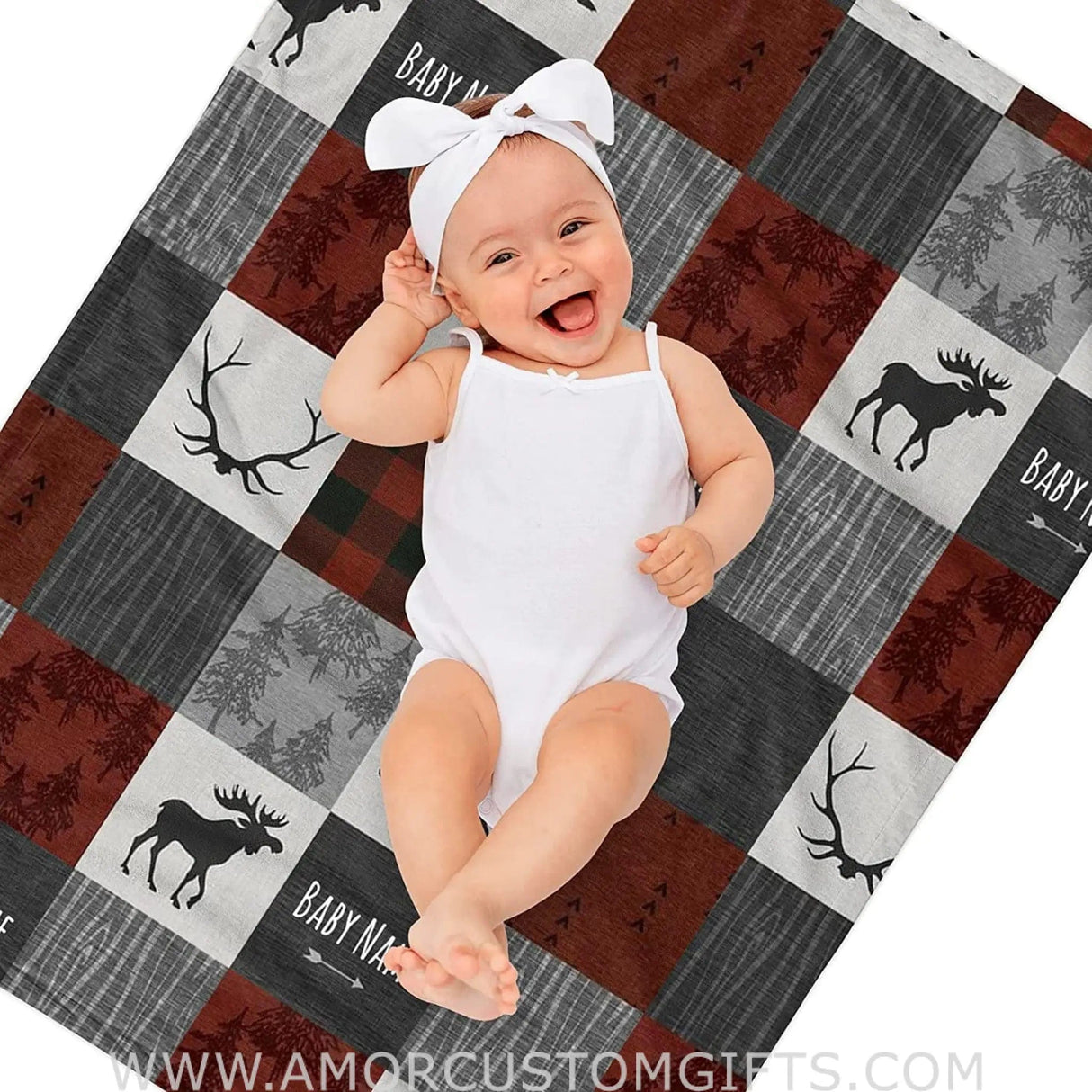 Blankets USA MADE Woodland Deer Neutral Minky Baby Blankets , Custom Moose Soft and Cozy Blanket for Boys Girls Kids - Woodland Decor