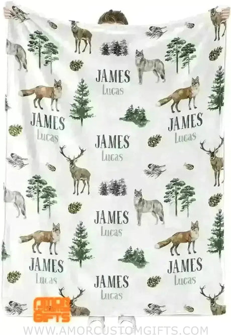 Blankets Woodland Green Personalized Baby Blankets for Boys - Custom Baby Blankets