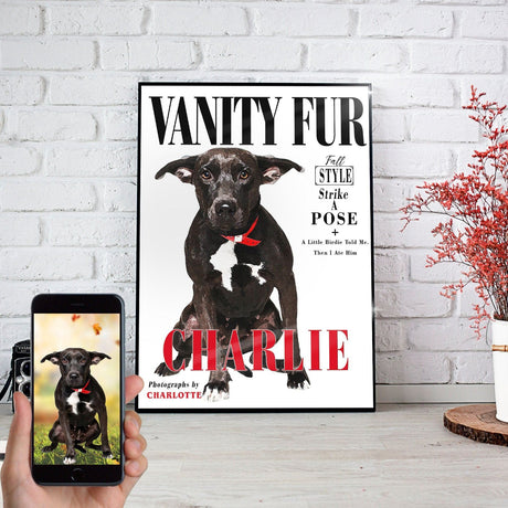 Posters, Prints, & Visual Artwork Vanity Fur Personalized Pet Poster Canvas Print | Personalized Dog Cat Prints | Magazine Covers | Custom Pet Portrait from Photo | Personalized Gifts for Dog Mom or Dad, Pet Memorial Gift
