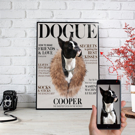 Posters, Prints, & Visual Artwork Winter Dogue Personalized Pet Poster Canvas Print | Personalized Dog Cat Prints | Magazine Covers | Custom Pet Portrait from Photo | Personalized Gifts for Dog Mom or Dad, Pet Memorial Gift